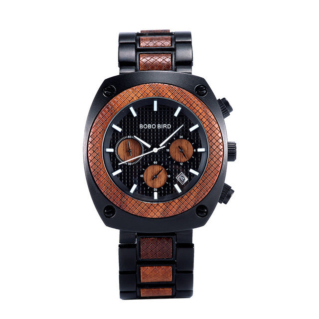 Wooden Watch Quartz Three Eye Multi Function