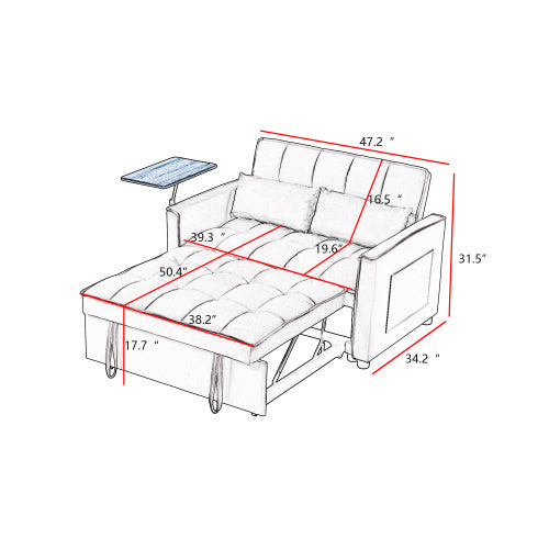 Velvet Loveseat Sleeper Sofa Bed With Side Table