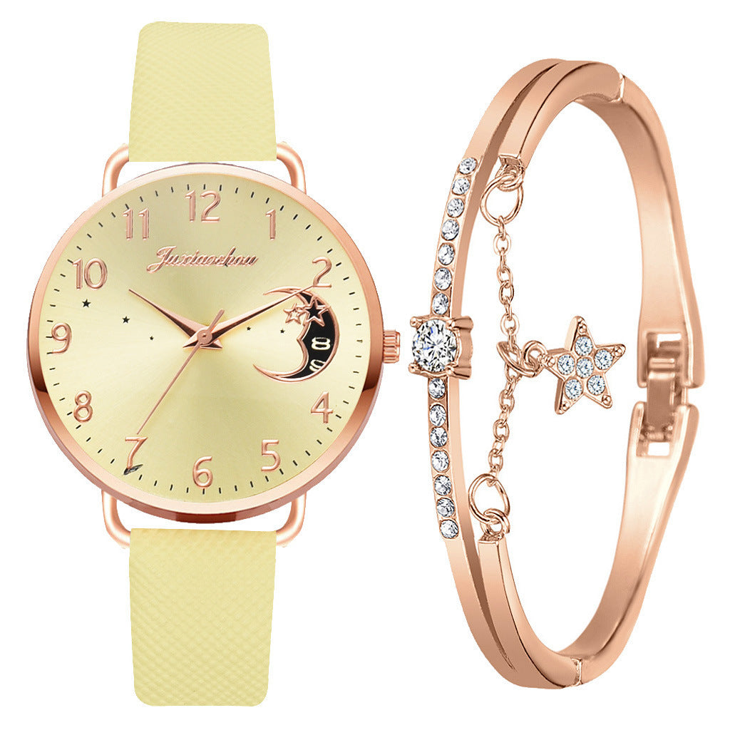 Ladies Personality Quartz Watch Pu With Pattern Dial With Calendar