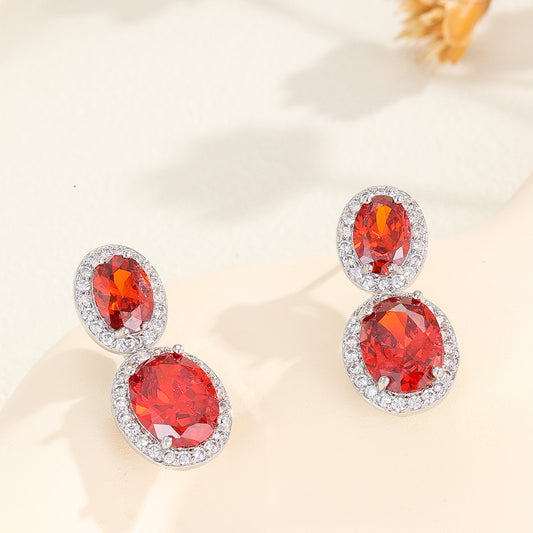 Oval Color Zircon SATINE Popular Fashion Earrings Advanced