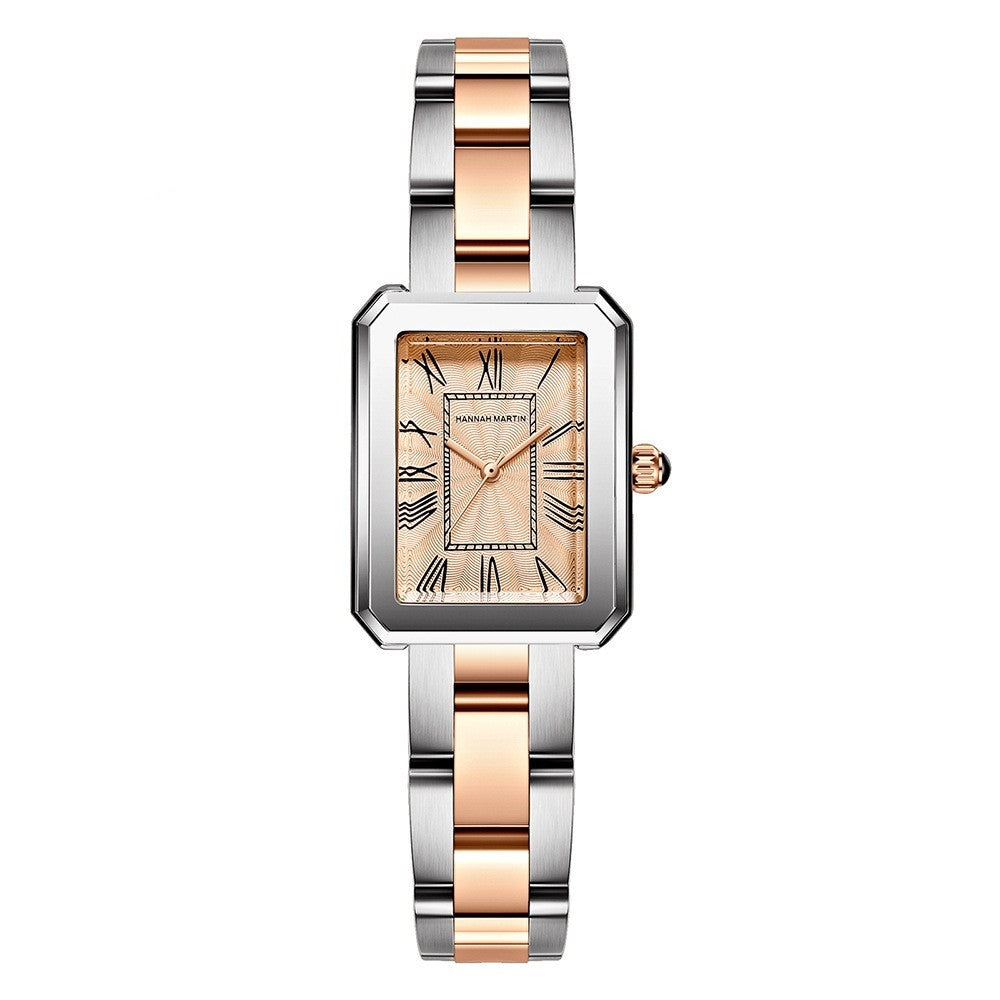 Square Vintage Roman Numerals Quartz Watch Steel With Bow Buckle