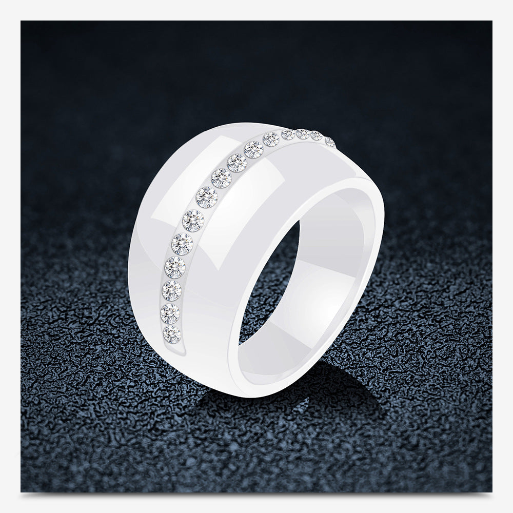 Single Row Diamond-embedded Ceramic Couple Ring Docking Elegant Wholesale