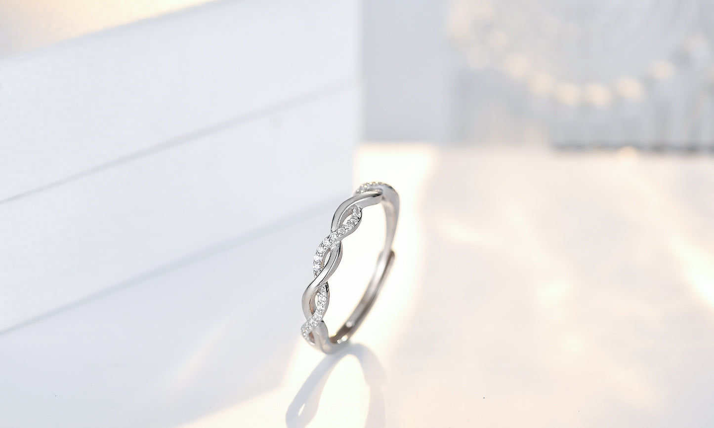 S925 Sterling Silver Twist Micro Inlaid Zircon Exquisite Adjustable Fashion Female Korean Style Ring