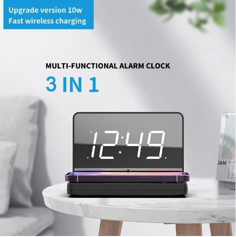 Hot Digital Alarm Clock Big Display 1.4 Inch LED Mirror Electronic Clock For Mobile Phone Wireless Charging Station Clock Mirror