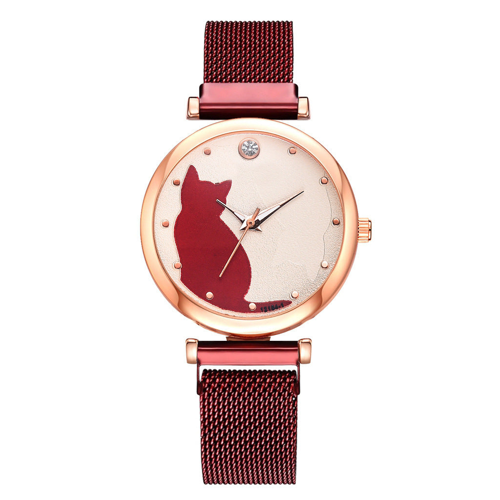 Ladies Cat Quartz Watch Bracelet Set