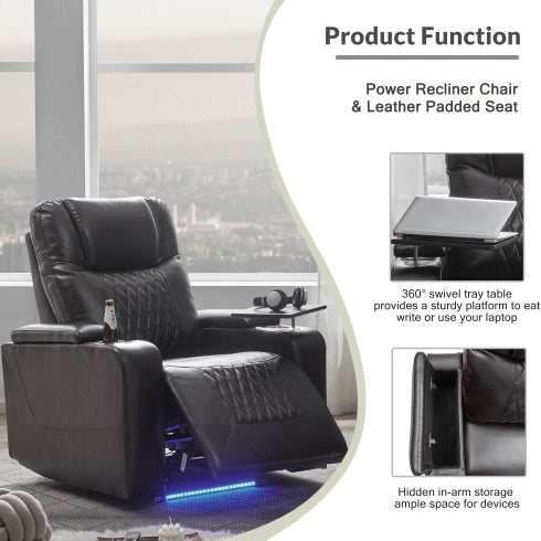 Power Motion Recliner With USB Charging Port And Hidden Arm Storage 2 Convenient Cup Holders Design And 360 Swivel Tray Table,Brown