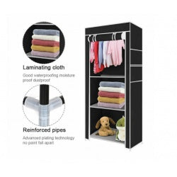 PRACTICAL FABRIC CANVAS WARDROBE HANGING RAIL SHELVING CLOTHES STORAGE CUPBOARD