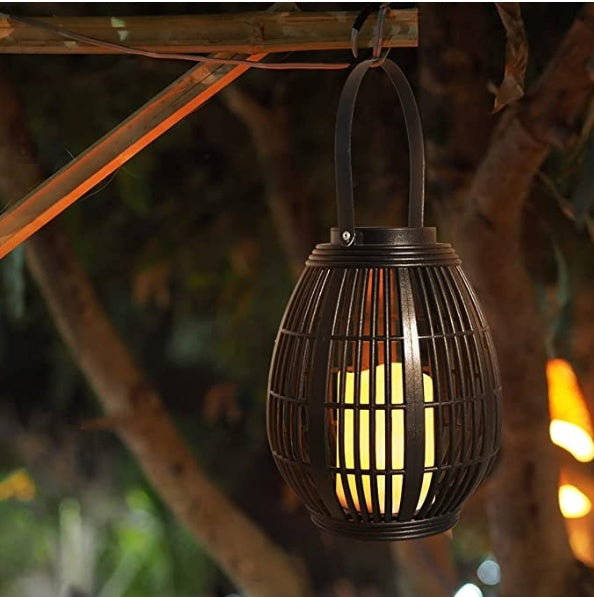 Solar Retro Patio Plastic Oval Rattan Wind Lamp