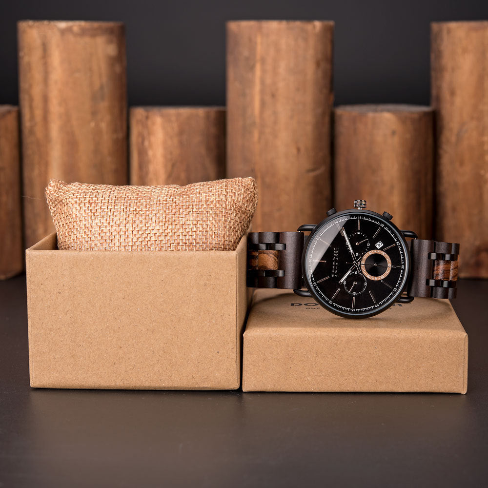 Wooden men's quartz watch