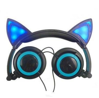 Cat ear head-mounted luminous foldable mobile phone music headset