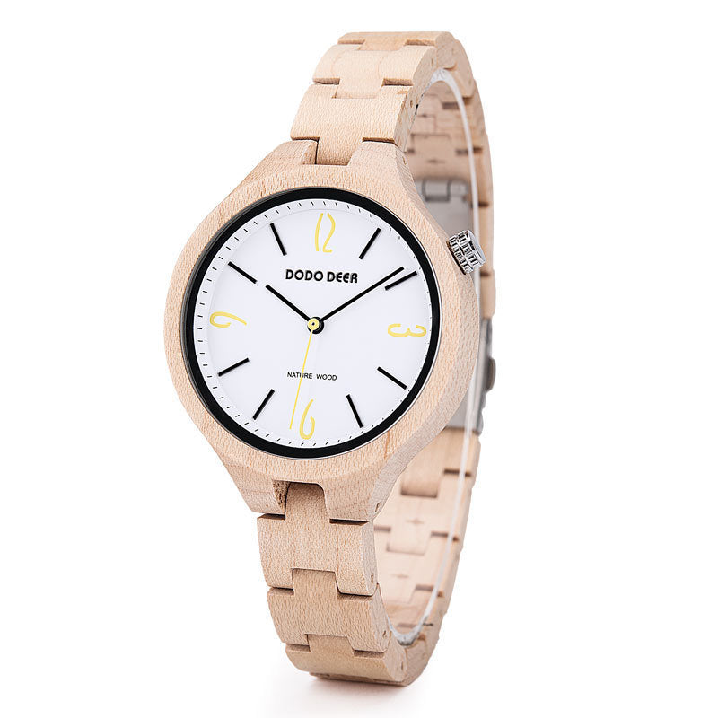 Wooden luminous quartz watch