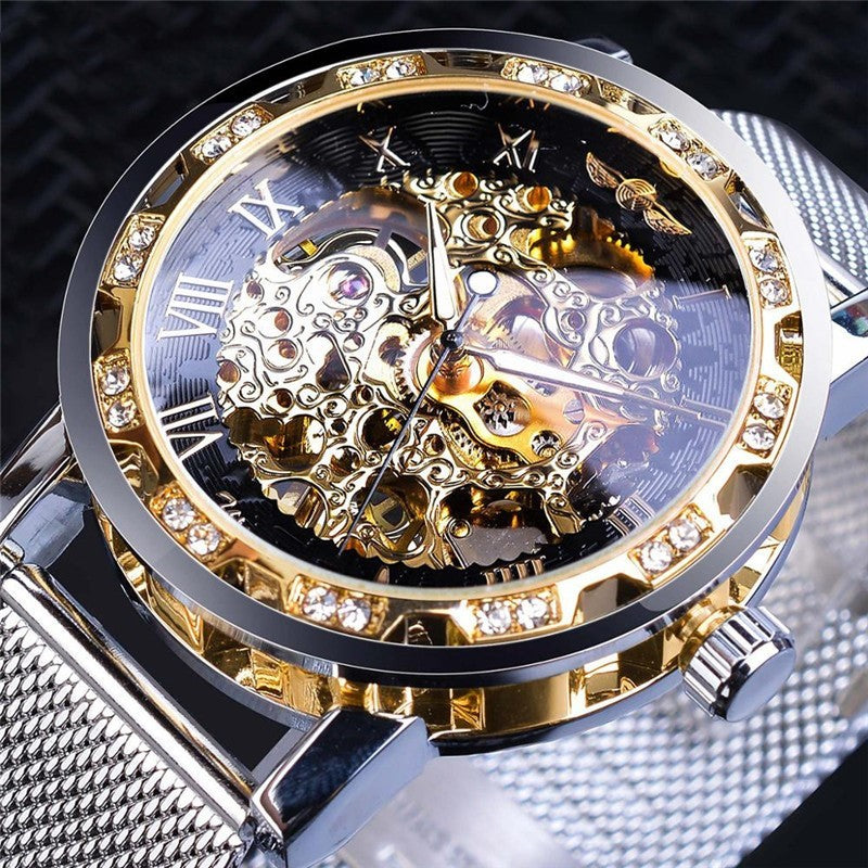 Popular Rhinestone Hollow Mesh Belt Mechanical Watch