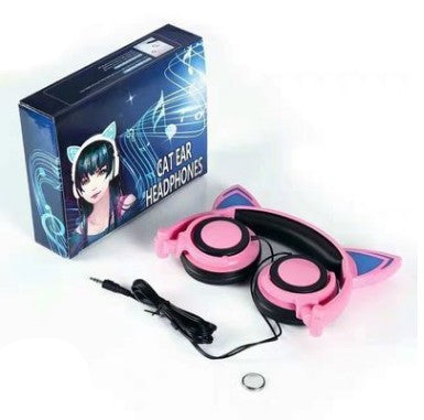 Cat ear head-mounted luminous foldable mobile phone music headset