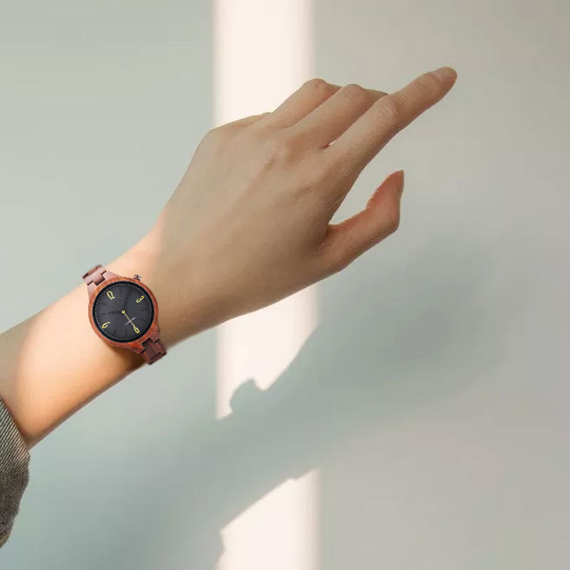 Wooden luminous quartz watch