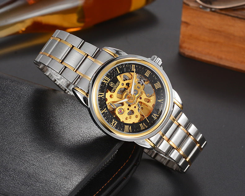 Double-sided hollow automatic mechanical watch