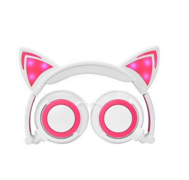 Cat ear head-mounted luminous foldable mobile phone music headset