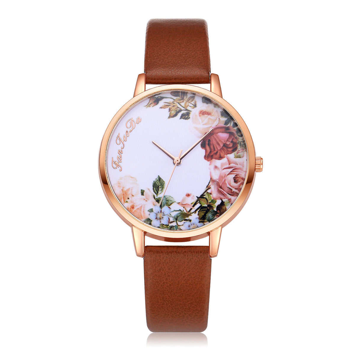 Pastoral style flower pattern thin strap quartz watch