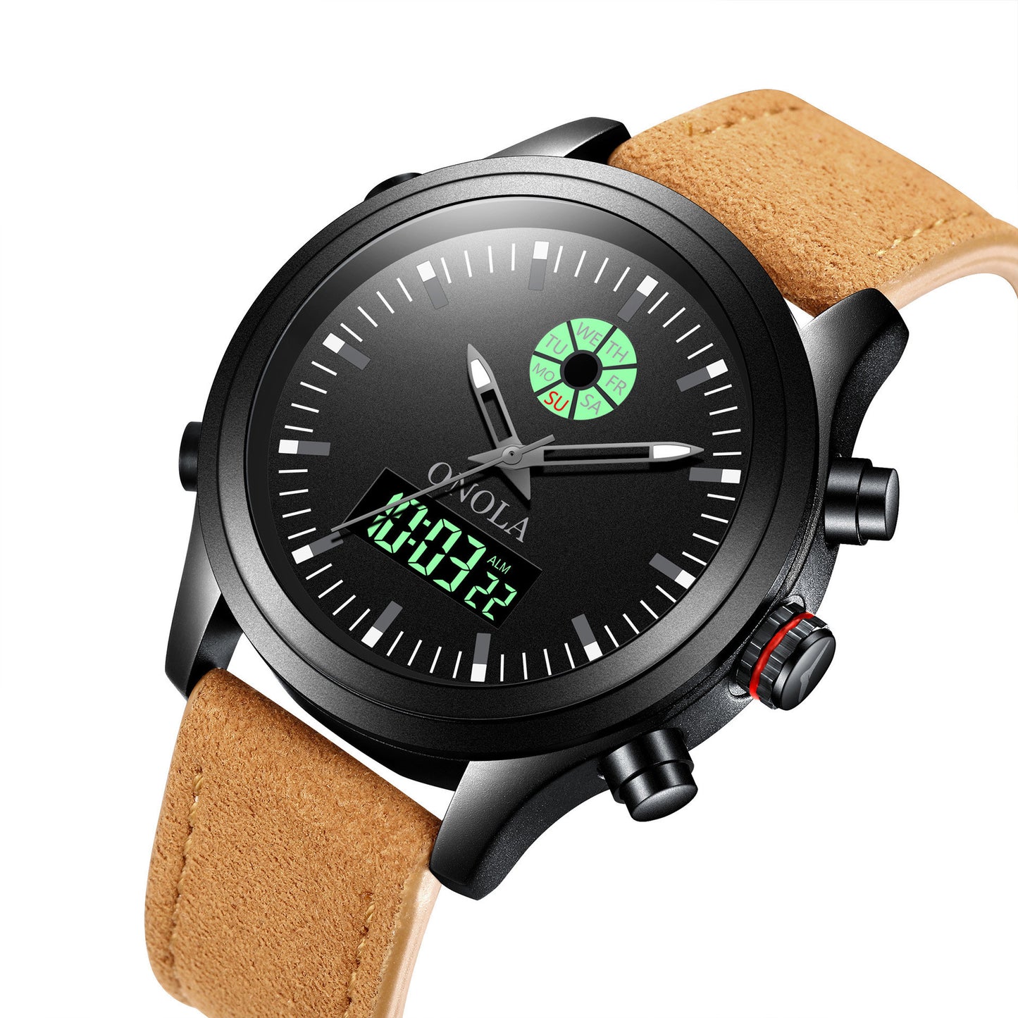 Waterproof luminous dual display electronic watch