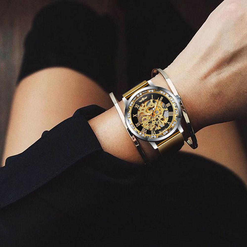 Popular Rhinestone Hollow Mesh Belt Mechanical Watch