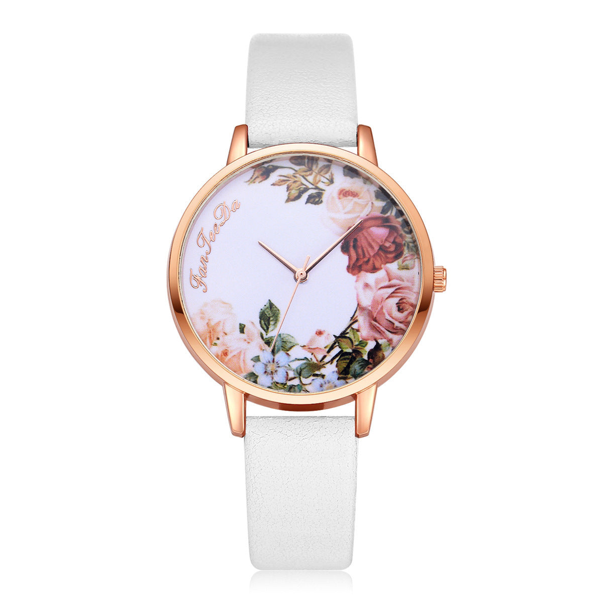 Pastoral style flower pattern thin strap quartz watch