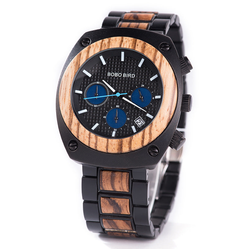 BOBOBIRD male clock wood and stainless steel watch