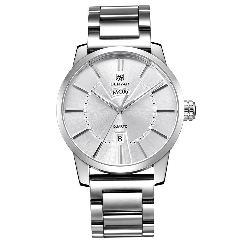 Binya Fashion Calendar Waterproof Steel Band Men's Watch