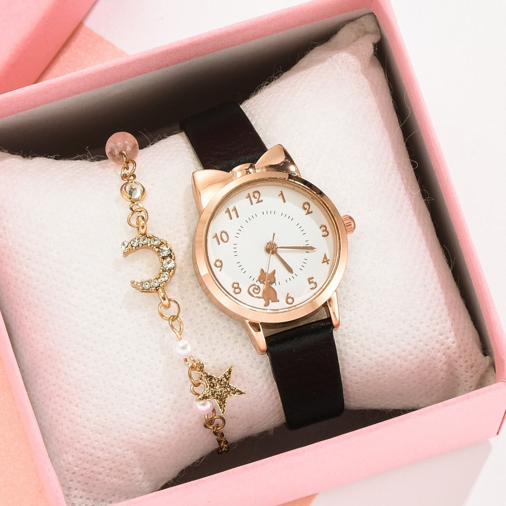 Watch Set PU Ladies Fashion Simple Quartz Hand