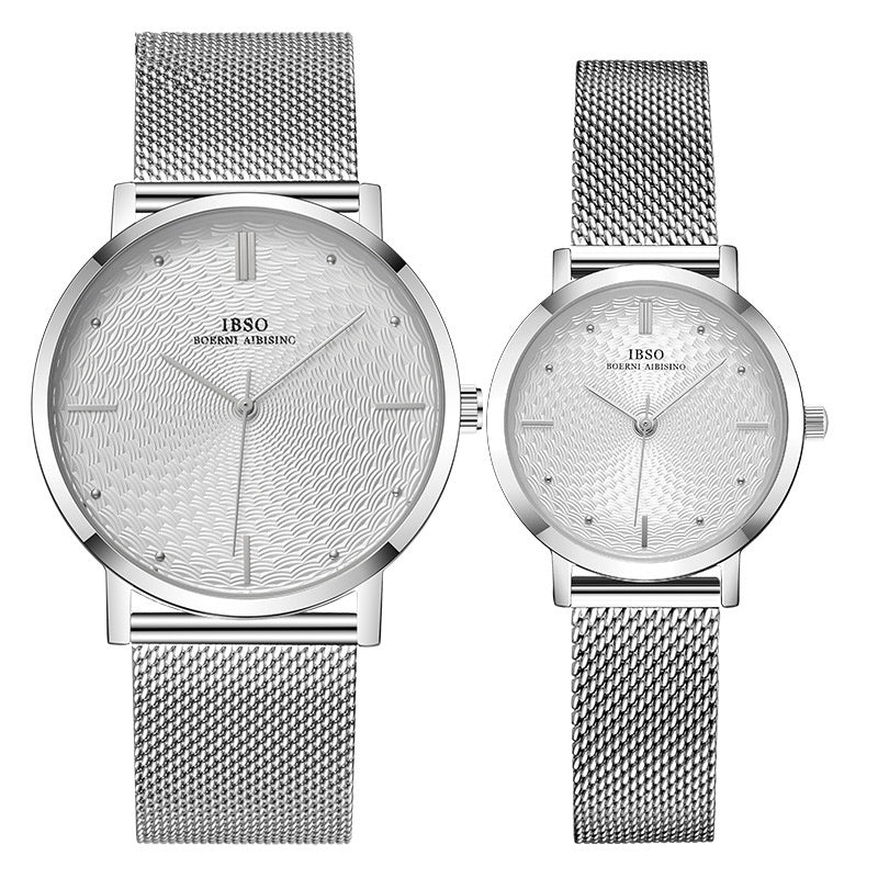 Fashion Couple Quartz Watch Ultra-thin Stainless Steel Mesh Belt