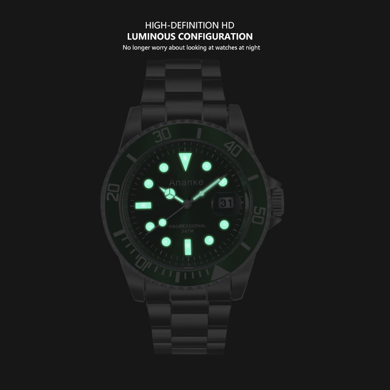 Luminous steel band men's waterproof watch