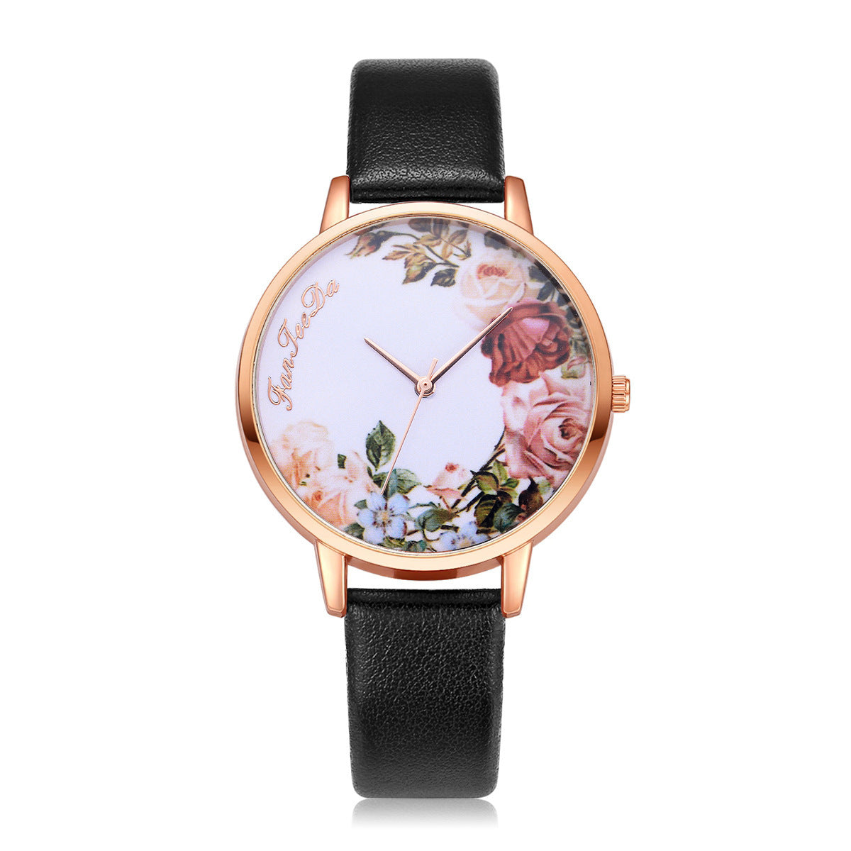 Pastoral style flower pattern thin strap quartz watch