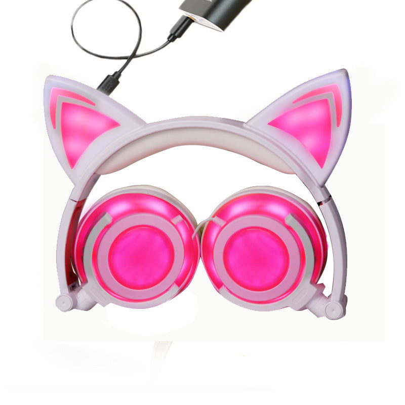 Cat ear head-mounted luminous foldable mobile phone music headset