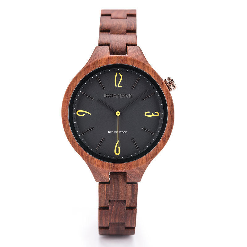 Wooden luminous quartz watch