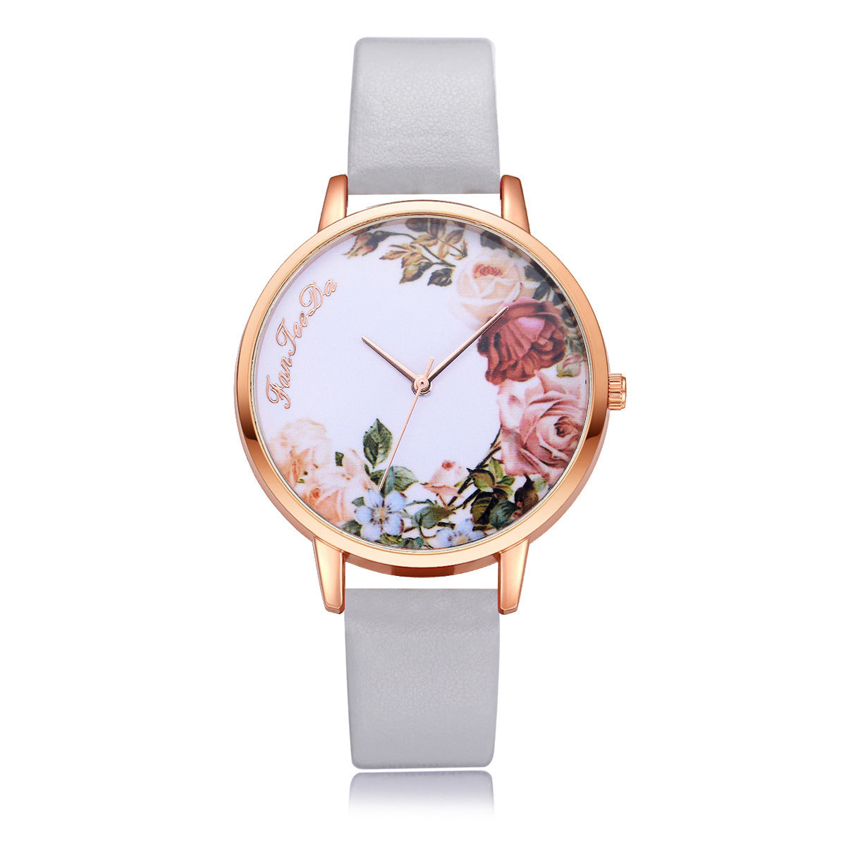 Pastoral style flower pattern thin strap quartz watch