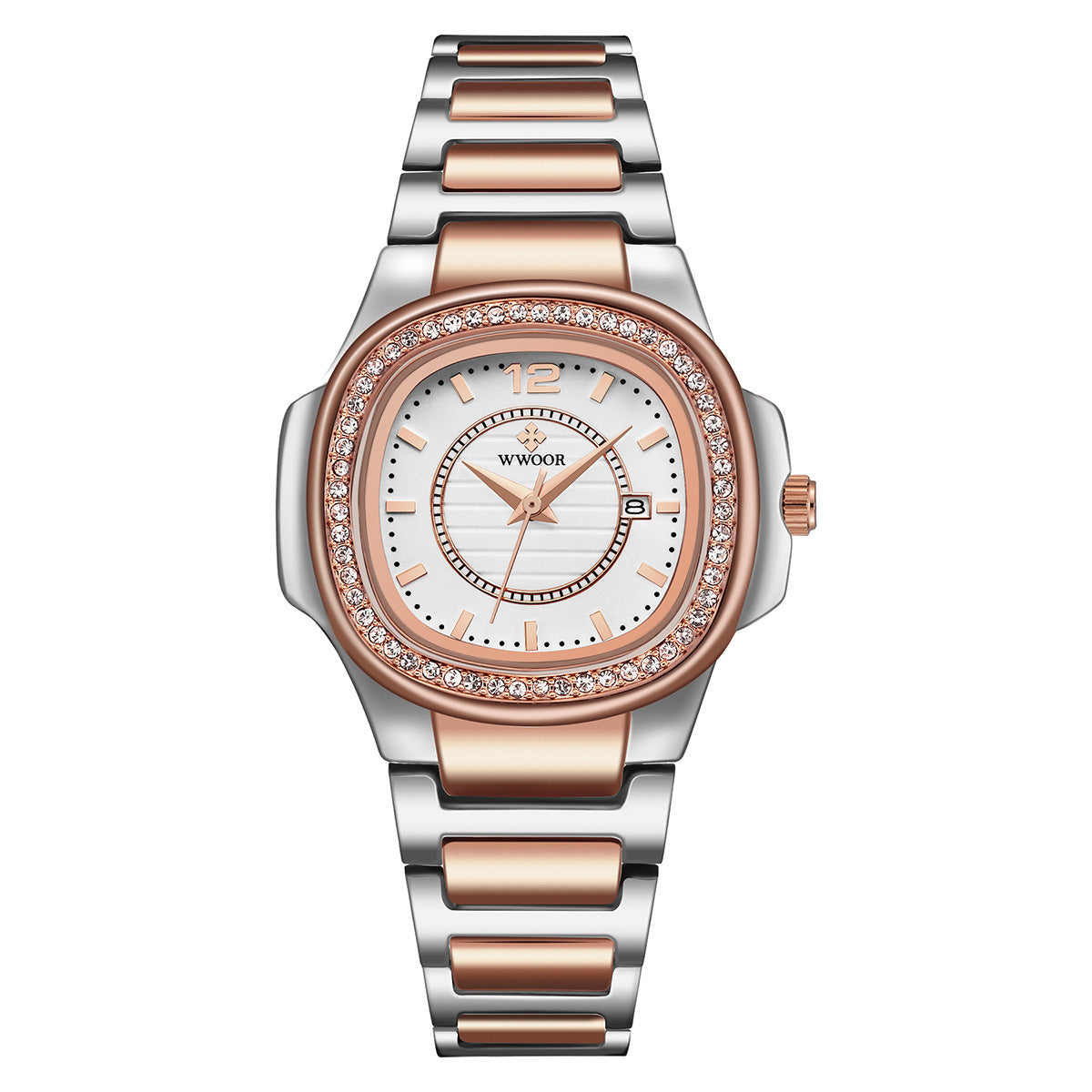 Women's watch with steel band inlaid with diamond