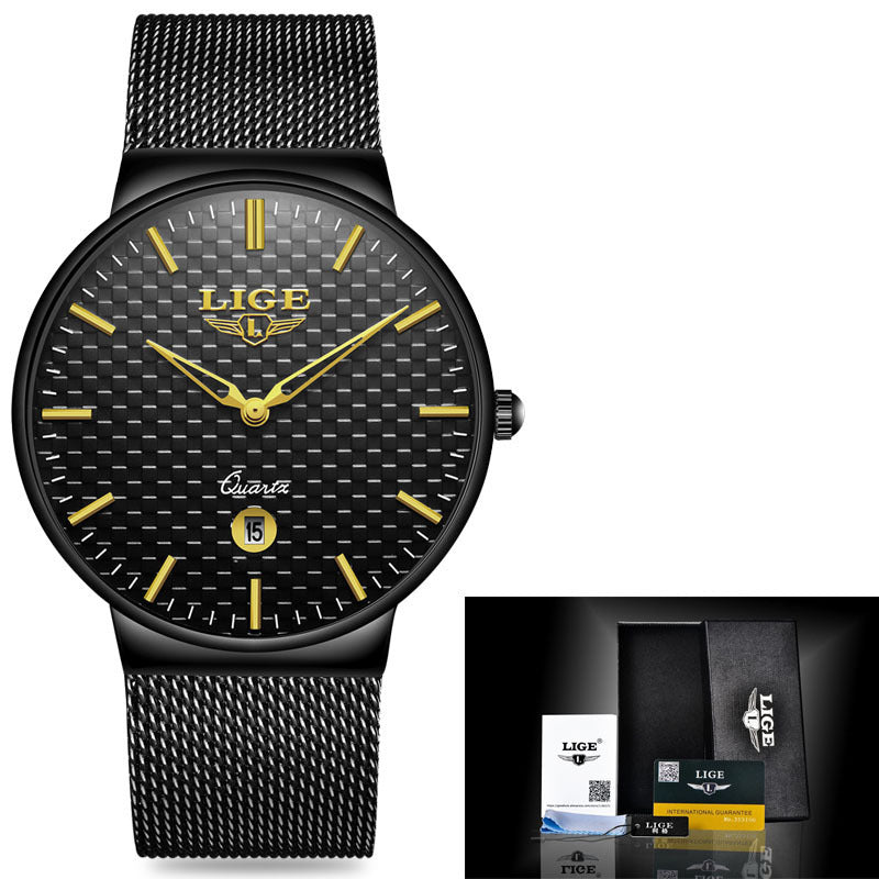 Men's mesh belt multifunctional waterproof quartz watch