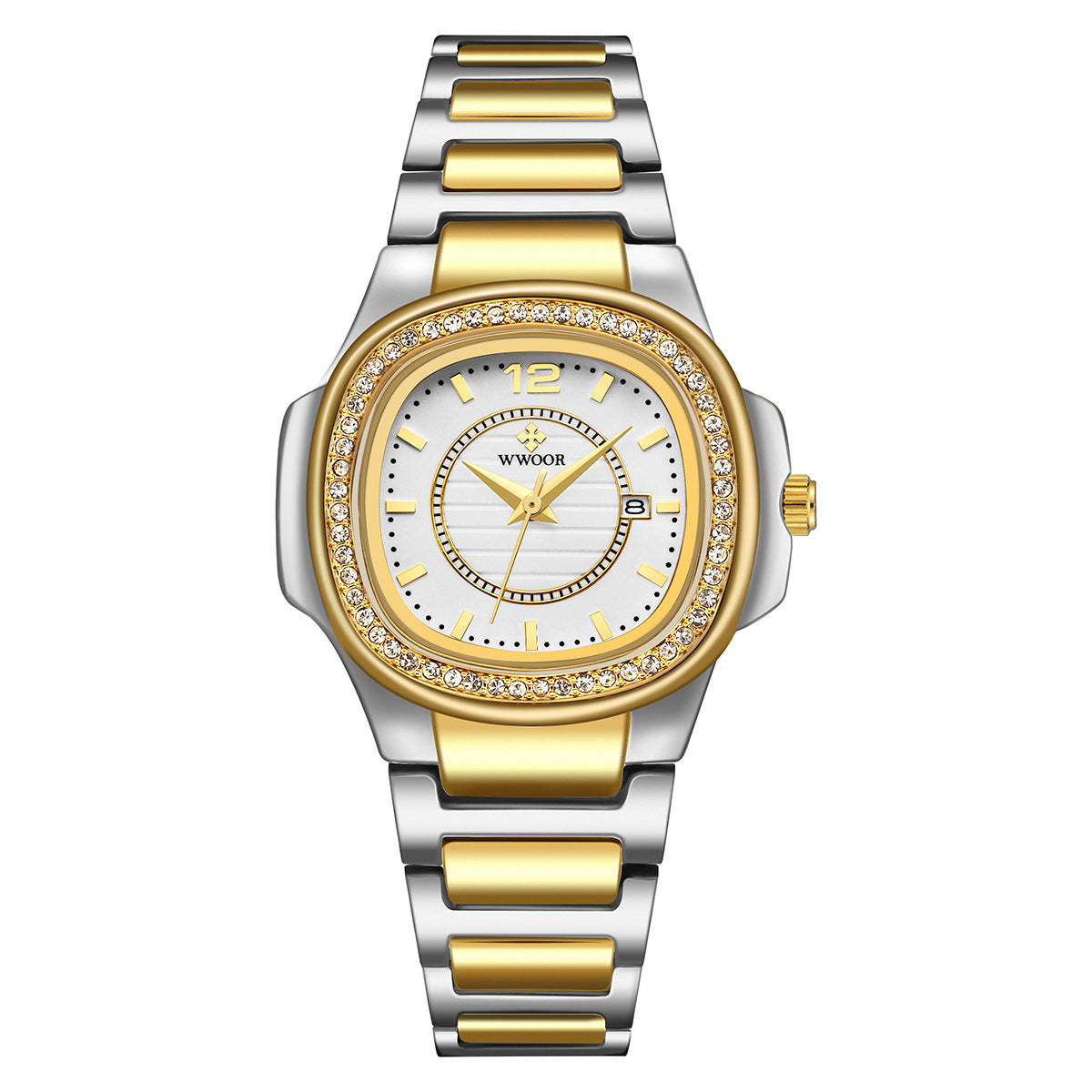 Women's watch with steel band inlaid with diamond