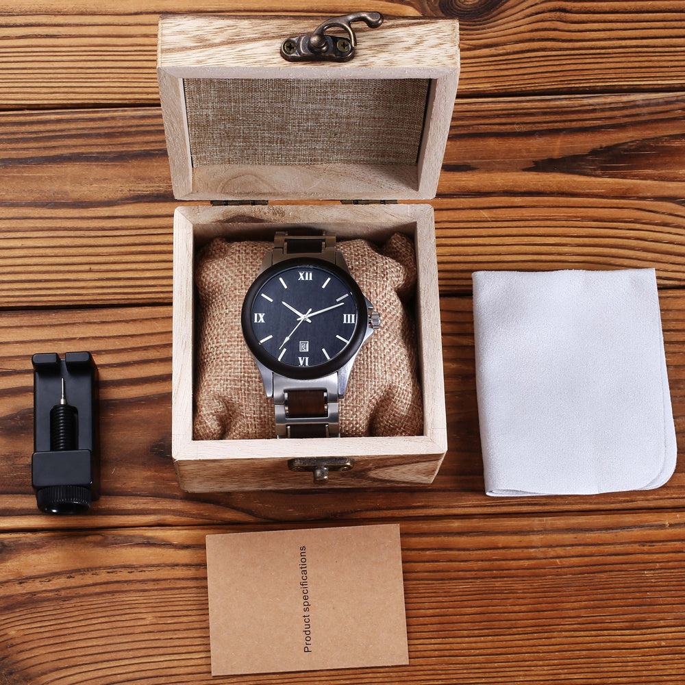 Men Wooden Quarts Watch Waterproof