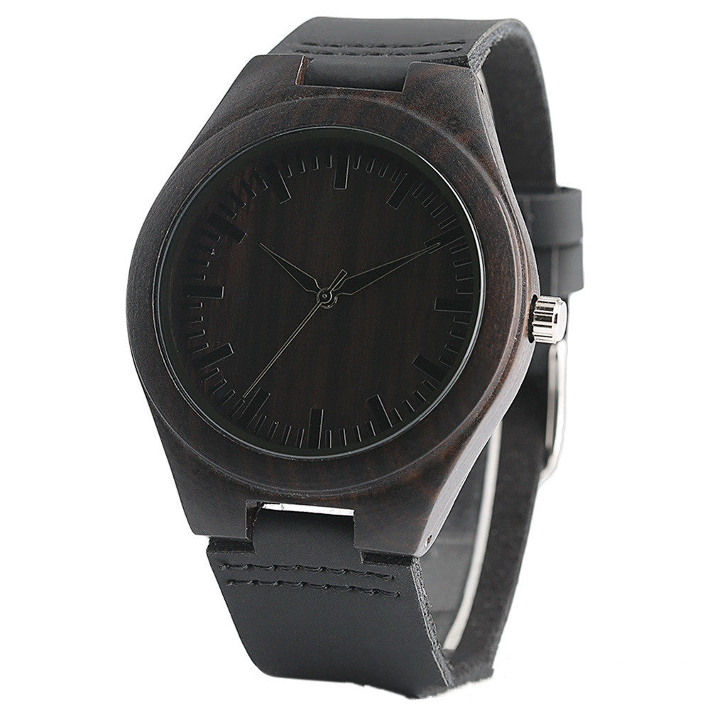 Black Wood Case Wood Belt Casual Quartz Watch