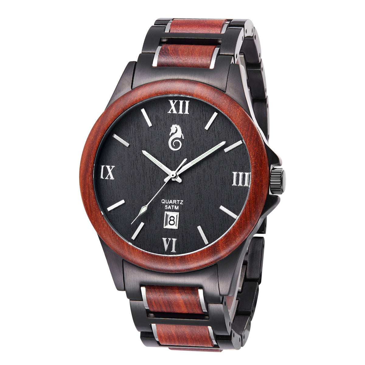 Men Quartz Sandalwood Watch Black