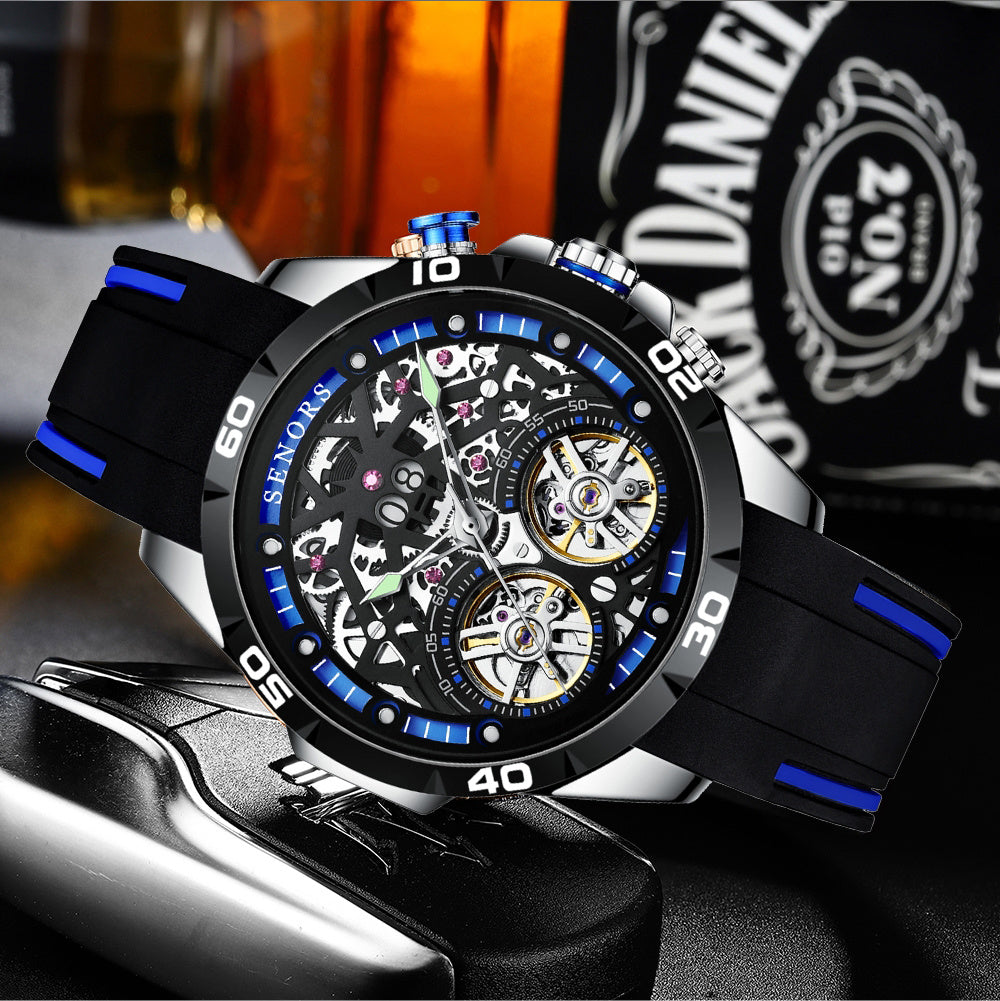 Double tourbillon mechanical skeleton watch