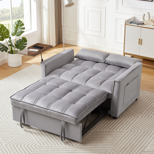 Velvet Loveseat Sleeper Sofa Bed With Side Table