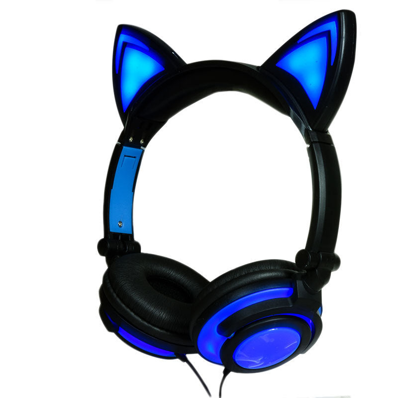 Cat ear head-mounted luminous foldable mobile phone music headset