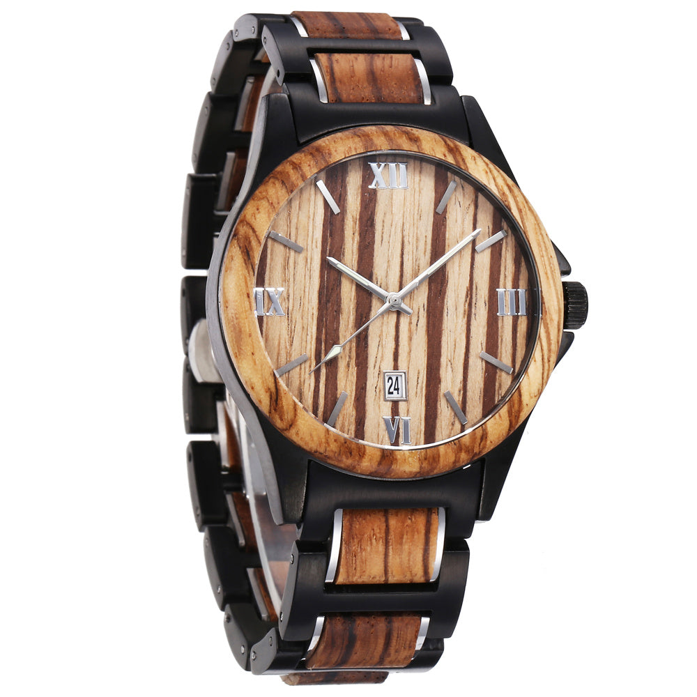 Men Quartz Sandalwood Watch Black