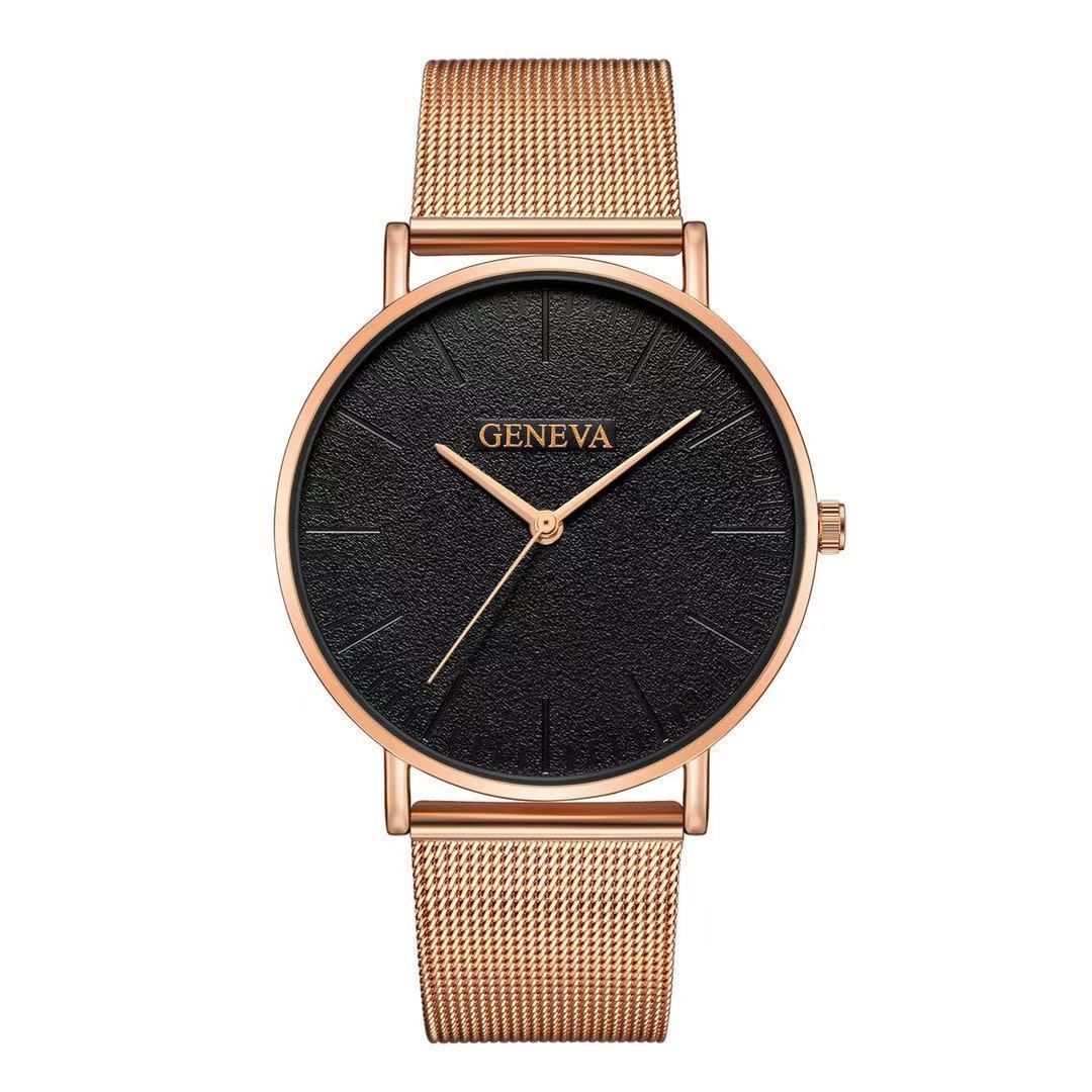 Geneva men's fashion steel mesh strap watch