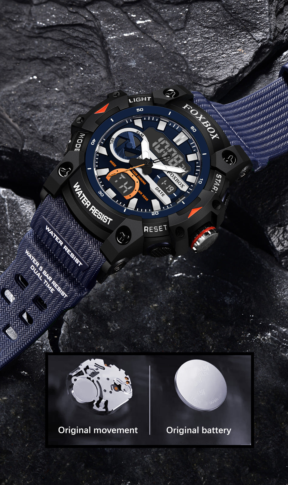 Waterproof Luminous Large Dial Double Display Electronic Watch