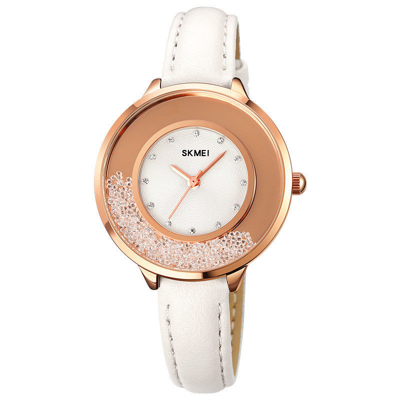 Fashionable Rotatable Rhinestone Casual All-match Thin Belt Ladies Quartz Watch