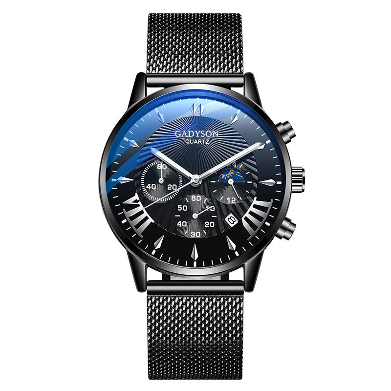 Calendar Popular Event Buckle Men's Alloy Mesh Strap Watch