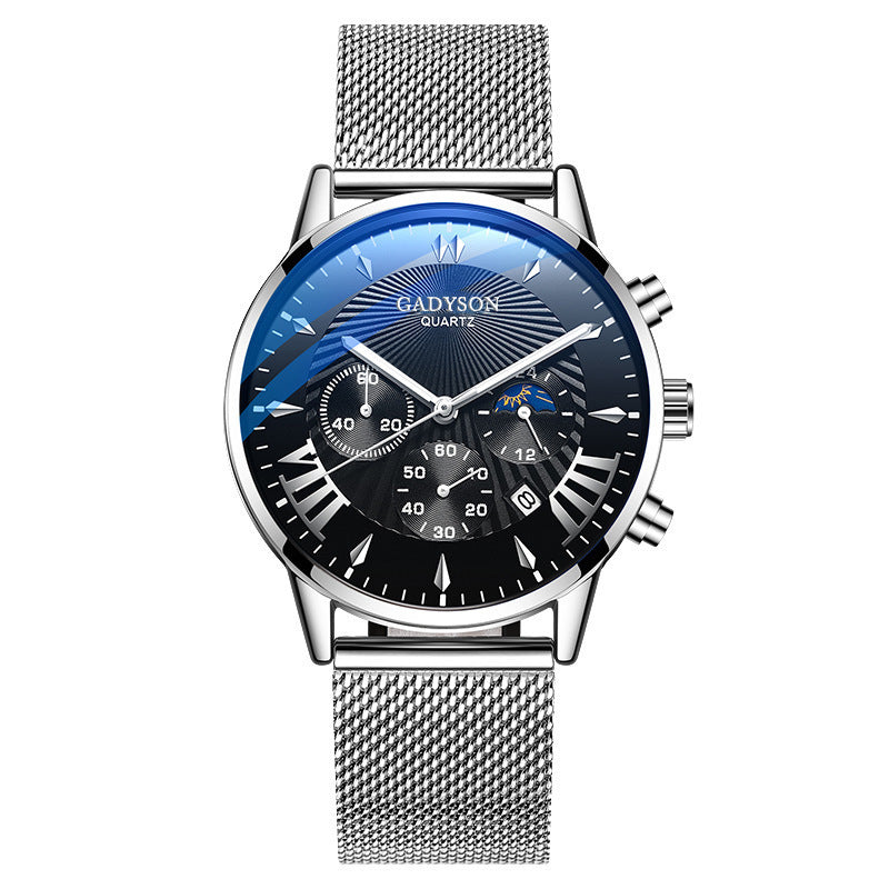 Calendar Popular Event Buckle Men's Alloy Mesh Strap Watch