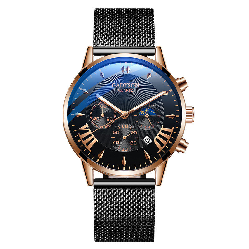 Calendar Popular Event Buckle Men's Alloy Mesh Strap Watch