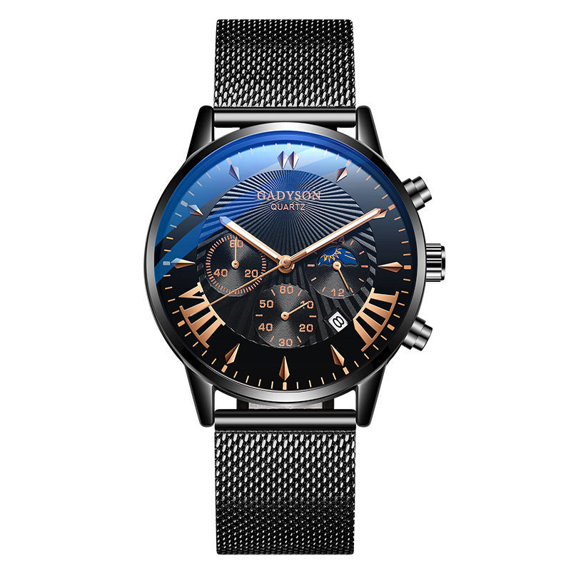 Calendar Popular Event Buckle Men's Alloy Mesh Strap Watch